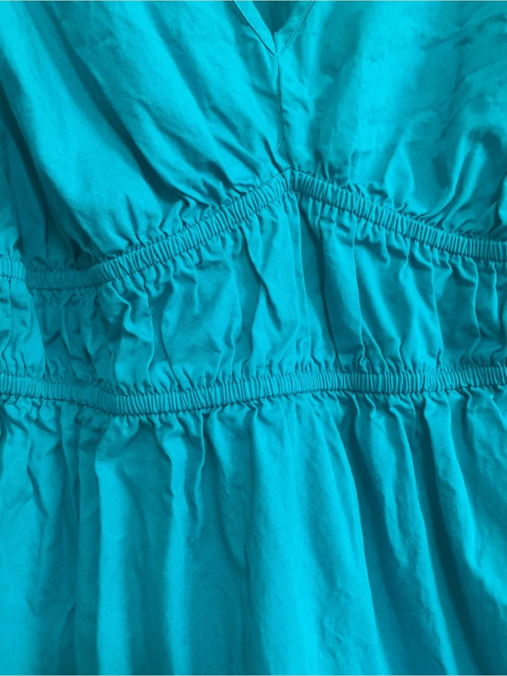 Japna Puff Sleeve V-Neck Tiered Mini Dress Teal Blue Sz M 100% Cotton Cottage